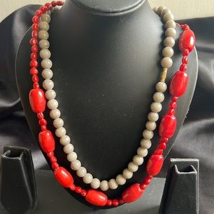 Handmade Coral + Light Ash - Handmade natural beaded necklace